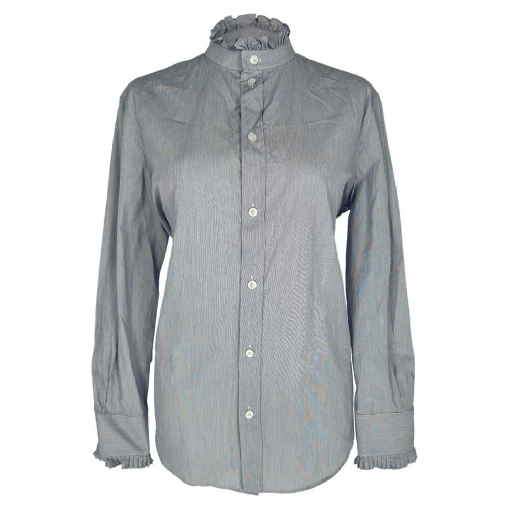 Celine Classic Ruffle Neckline Stripe Blouse in Multicolor Cotton